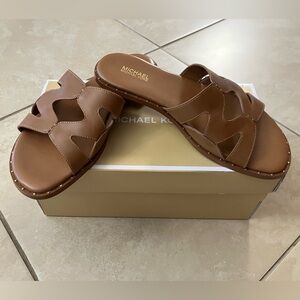 Michael Kors| Brown Leather Slides